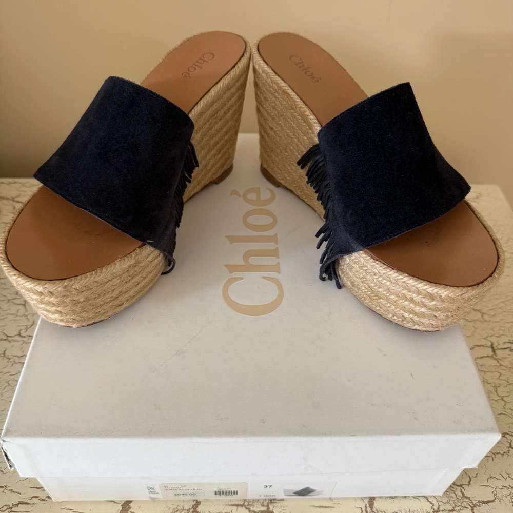 Chloé Estel Platform Suede Fringe Espadrilles in Navy  
Size: EU 37 / US 7 - Picture 2 of 6